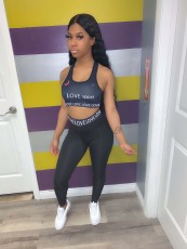 Casual Letter Print Stretch Fitness Two Piece Sets SFY-125