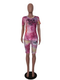 Fashion Tie-dye Pink letters Two Piece Set WAF-5008