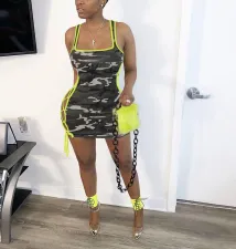 Plus Size Camo Print Sleeveless Lace Up Hollow Club Dress FNN-8385