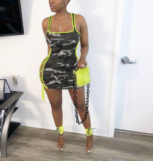Plus Size Camo Print Sleeveless Lace Up Hollow Club Dress FNN-8385