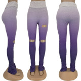 Gradient High Waist Hole Skinny Stacked Pants FNN-8384