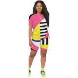 Plus Size Geometric Striped Casual Two Piece Shorts Set ASL-6263-1