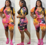 Fashion Tie-dye Pink letters Two Piece Set WAF-5008