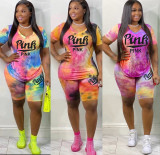 Fashion Tie-dye Pink letters Two Piece Set WAF-5008