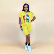 Lip Print T Shirt Casual Shorts Two Piece Set WAF-5113