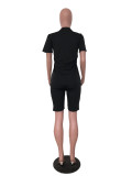 Lip Print T Shirt Casual Shorts Two Piece Set WAF-5113