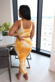 Plus Size Tie Dye Print Sleeveless Midi Skirt 2 Piece Sets WSM-5147