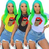 Tongue Print Casual Short Sleeve O Neck T Shirt LM-8151