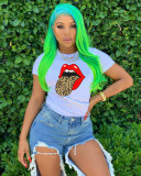 Tongue Print Casual Short Sleeve O Neck T Shirt LM-8151