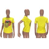 Tongue Print Casual Short Sleeve O Neck T Shirt LM-8151