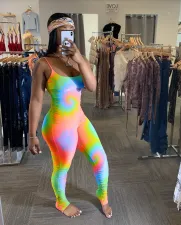 Tie Dye Print Stacked Skinny One Piece Jumpsuits WSM-5143