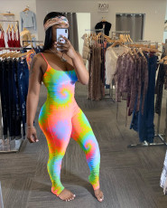 Tie Dye Print Stacked Skinny One Piece Jumpsuits WSM-5143