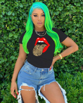 Tongue Print Casual Short Sleeve O Neck T Shirt LM-8151