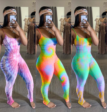 Tie Dye Print Stacked Skinny One Piece Jumpsuits WSM-5143
