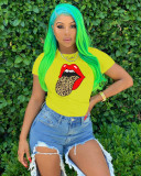 Tongue Print Casual Short Sleeve O Neck T Shirt LM-8151