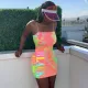 Tie Dye Letter Print Spaghetti Strap Mini Dress LM-8150
