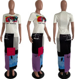 Plus Size Casual Patchwork Short Sleeve Maxi Dress LUO-3064
