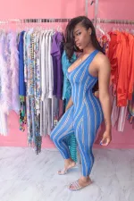 Sexy Striped Sleeveless Skinny One Piece Jumpsuits SFY-128