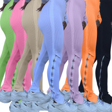 Solid High Waist Zipper Skinny Long Sweatpants LA-3190