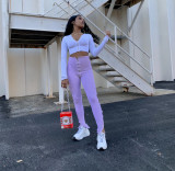 Solid High Waist Zipper Skinny Long Sweatpants LA-3190
