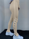Solid High Waist Zipper Skinny Long Sweatpants LA-3190