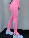 Solid High Waist Zipper Skinny Long Sweatpants LA-3190