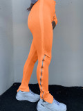Solid High Waist Zipper Skinny Long Sweatpants LA-3190