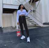 Solid High Waist Zipper Skinny Long Sweatpants LA-3190