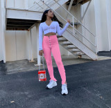 Solid High Waist Zipper Skinny Long Sweatpants LA-3190