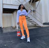 Solid High Waist Zipper Skinny Long Sweatpants LA-3190