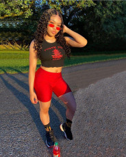 Plus Size Casual Tank Top Shorts Two Piece Suit FNN-8390