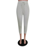Letter Print V Neck T Shirt Ankle Lengtjh Pants Sets MEM-8280