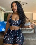 Casual Printed Tank Tops Shorts Fitness 2 Piece Suits LSL-6350
