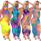 Tie Dye Sleeveless Mask One Piece Long Dress TE-4033