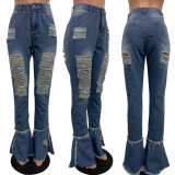 Plus Size 4XL Denim Ripped Hole Flared Jeans Pants LSD-8707