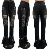 Plus Size 4XL Denim Ripped Hole Flared Jeans Pants LSD-8707