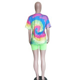 Tie Dye Print Casual Two Piece Shorts Set BN-9233