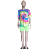 Tie Dye Print Casual Two Piece Shorts Set BN-9233