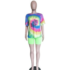 Tie Dye Print Casual Two Piece Shorts Set BN-9233
