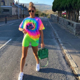 Tie Dye Print Casual Two Piece Shorts Set BN-9233