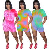 Tie Dye Print Short Sleeve One Piece Rompers WSM-5155