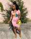Lips Print Ruched Backless Short Sleeve Mini Dress WSM-5160