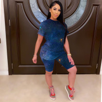 Casual Printed T Shirt Shorts Two Piece Suits WAF-5017