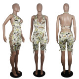 Plus Size Dollar Print Halter Hollow Lace Up Rompers SHD-9259