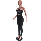 Personality Sexy Letter Print Suspenders Tight Jumpsuits BGN-082