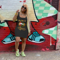 Plus Size Lips Letter Print Sleeveless Mini Tank Dress FSL-091