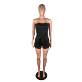 Solid Strapless Sexy Sashes One Piece Rompers BS-1192