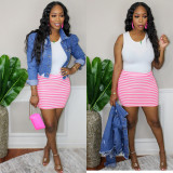 Casual Striped Patchwork Sleeveless Mini Dress LUO-3070