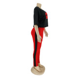 Plus Size Casual Lip Print T Shirt Long Pants Two Piece Set AIL-099