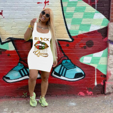 Plus Size Lips Letter Print Sleeveless Mini Tank Dress FSL-091